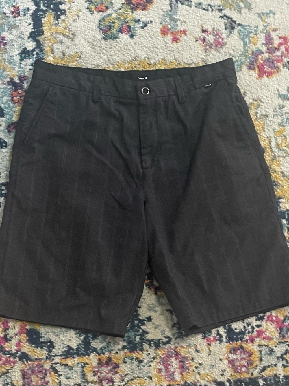 Hurley Black Pinstripe Flat Front Shorts